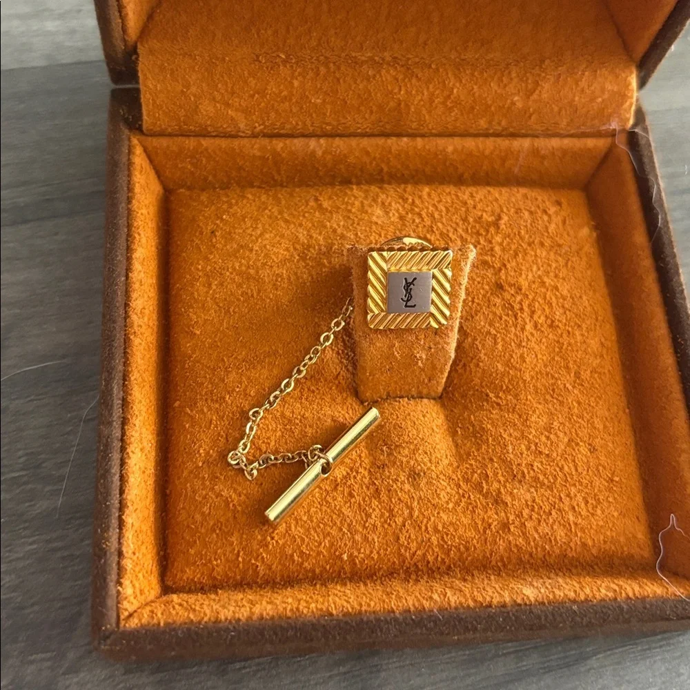 Yves Saint Laurent Vintage Gold and Silver Tie Pin with Box